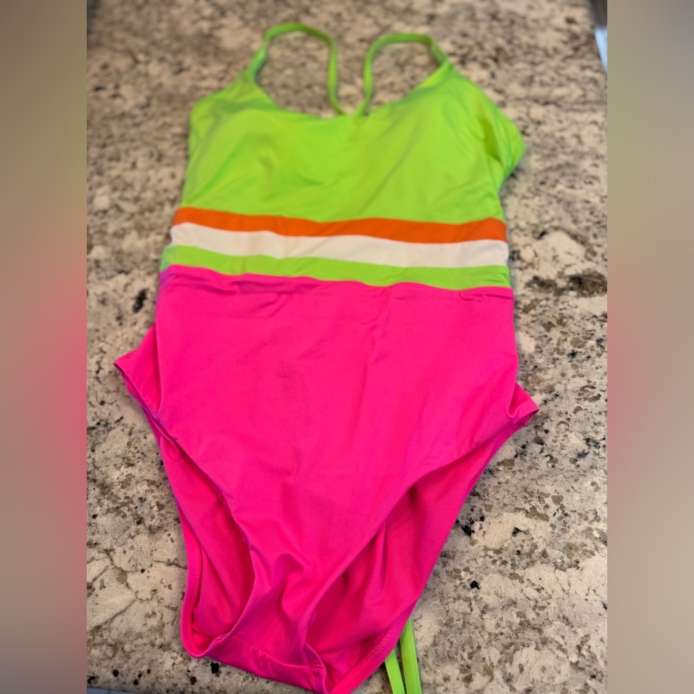 Neon Colorblock One-Piece Swimsuit - Pink & Lime